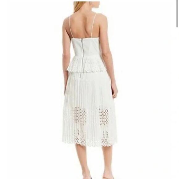 Gianni Bini White Eyelet Lace Pleated Midi Dress Peplum NWT Size 0 Bridal - Picture 3 of 16